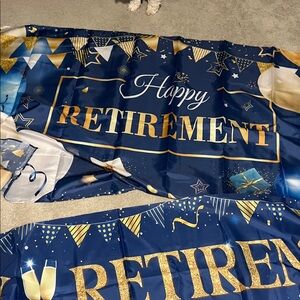 Happy Retirement Banner - Blue and Gold (2)